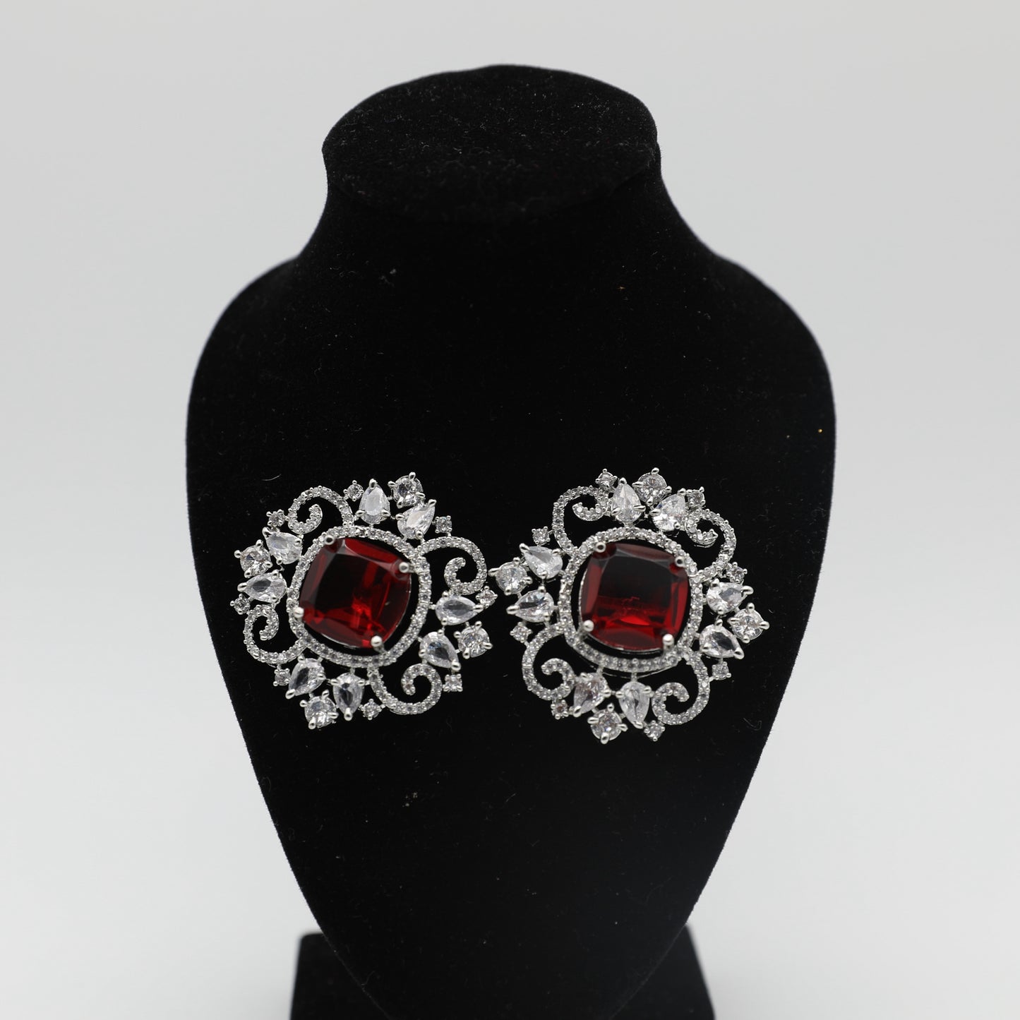 π Ruby American Diamond Long Necklace Set with Stud Earrings β¨