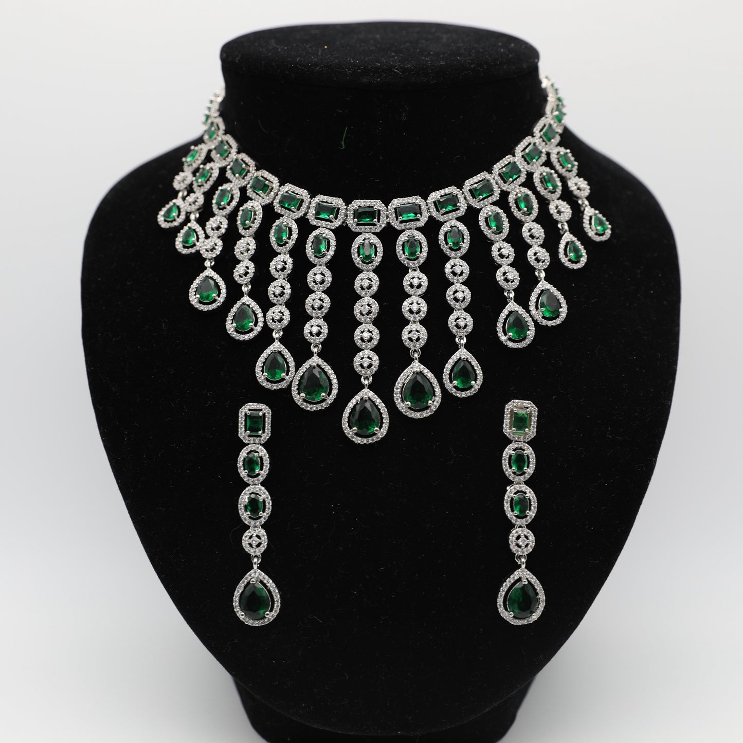 π Green American Diamond Necklace Set with Earrings β Elegant Bridal & Party Jewelry β¨