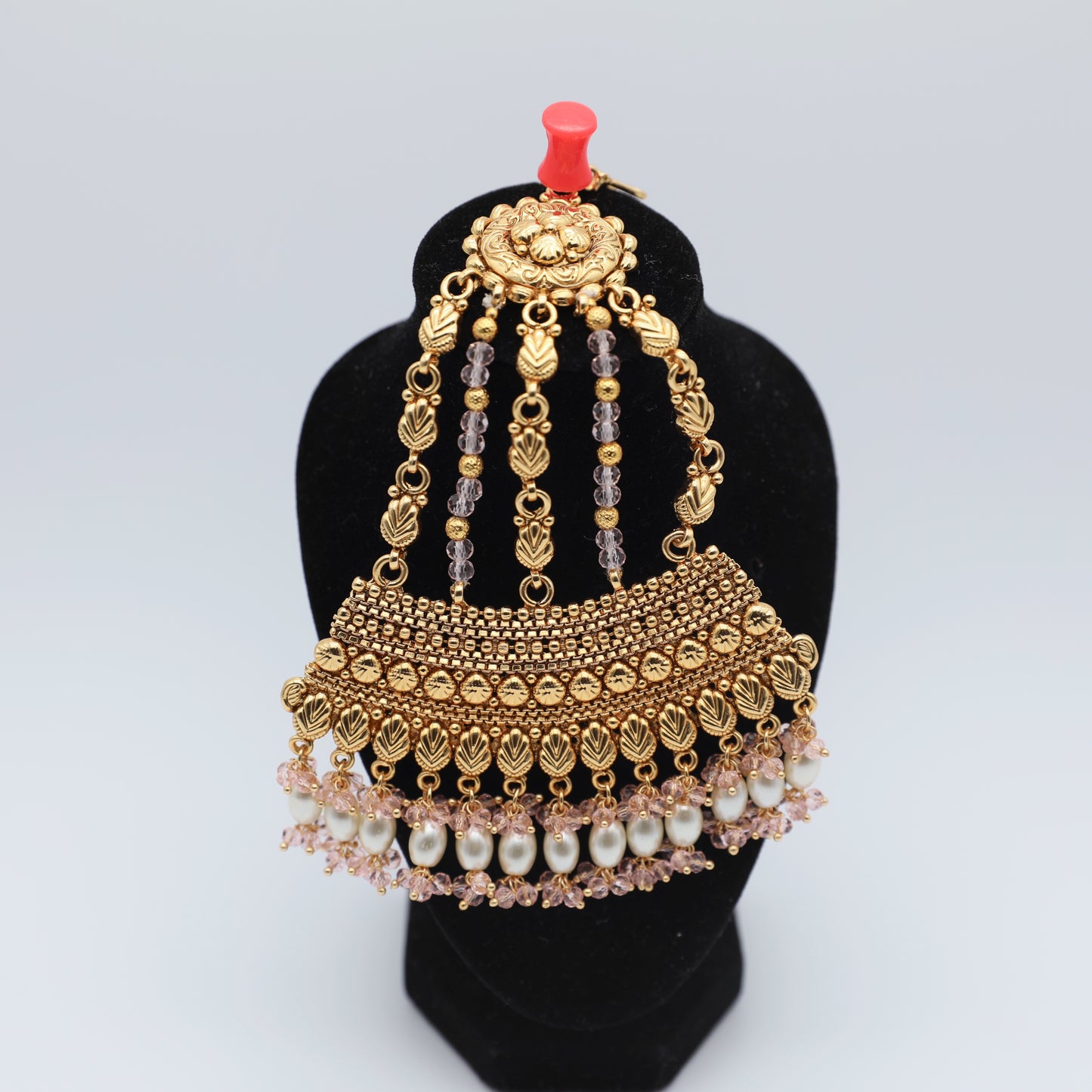 Pink Gold-Plated Necklace Set with Tikka β Necklace, Earrings & Tikka