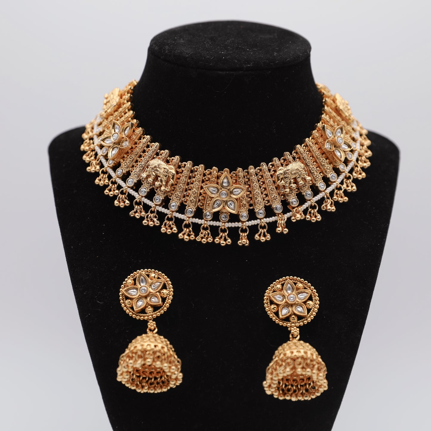 Gold Plated Elephant Design Set with Jhumki Earrings ππβ¨