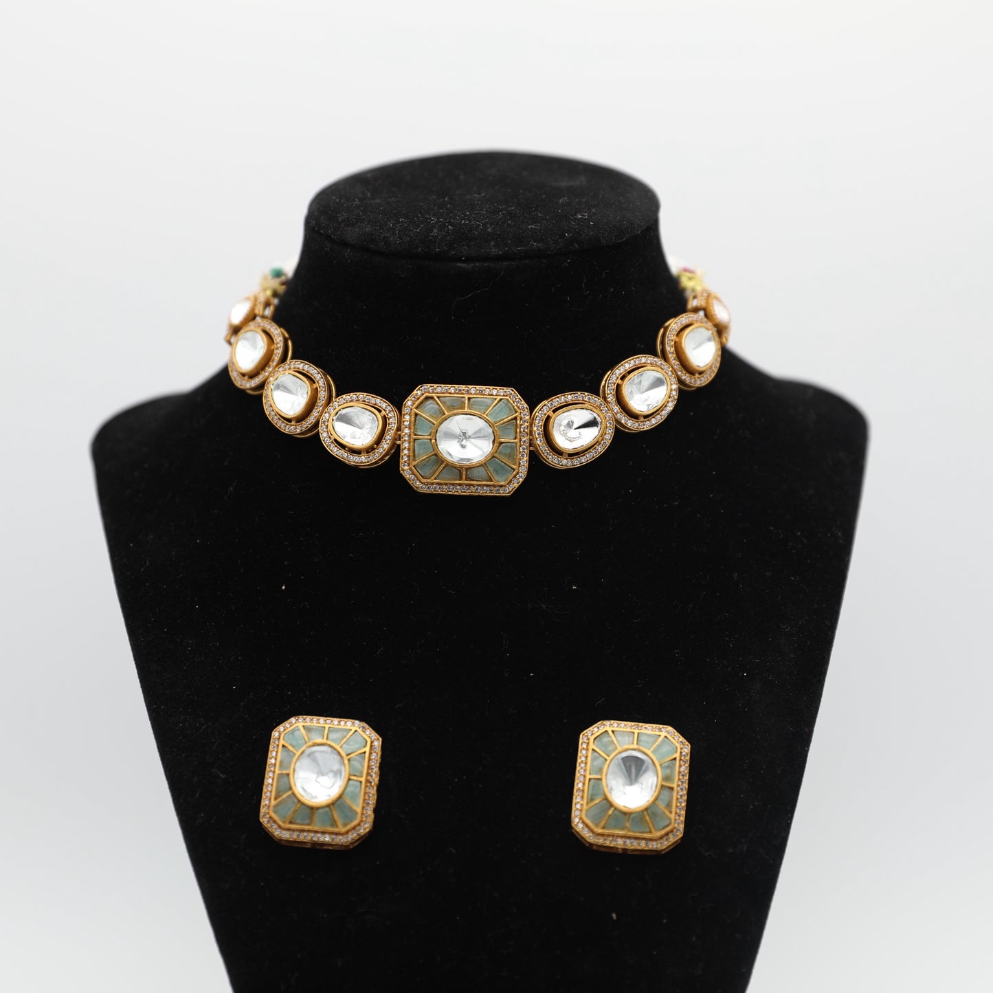 Moissanite Set β Blue & Mintish Green πβ¨