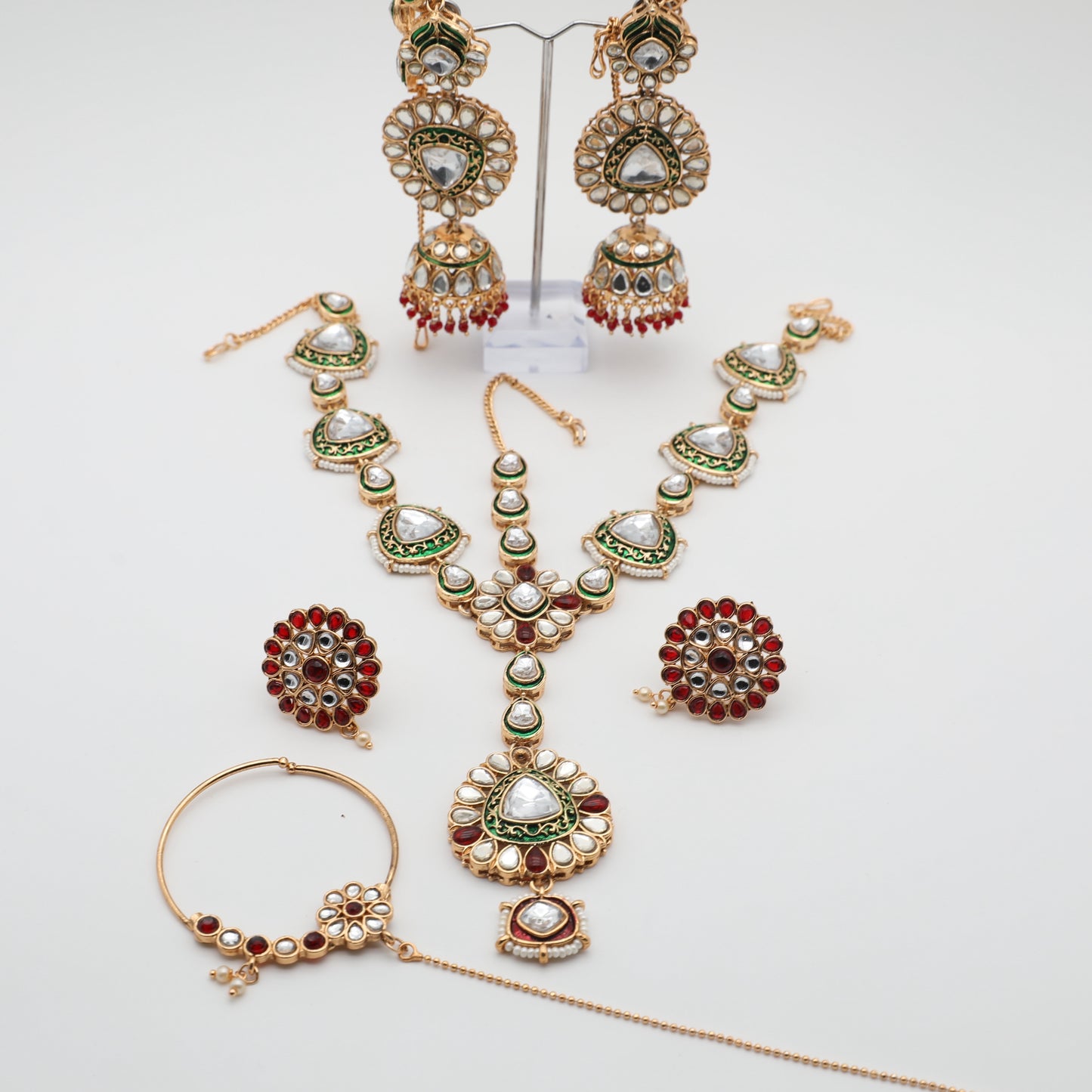 π Bridal Jewelry Set β Sheesh Patti with Tikka, Earrings with Sahara, Nath & 2 Rings