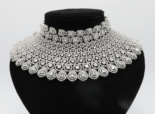 💎 White Bridal American Diamond Jewelry Set – Necklace, Earrings, Tikka & Ring ✨