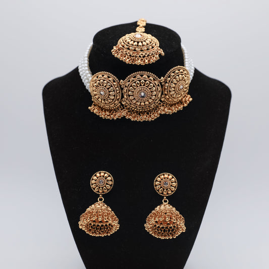 Gold Plated Set with White Beads – Pure Gold Finish 🪙🤍✨