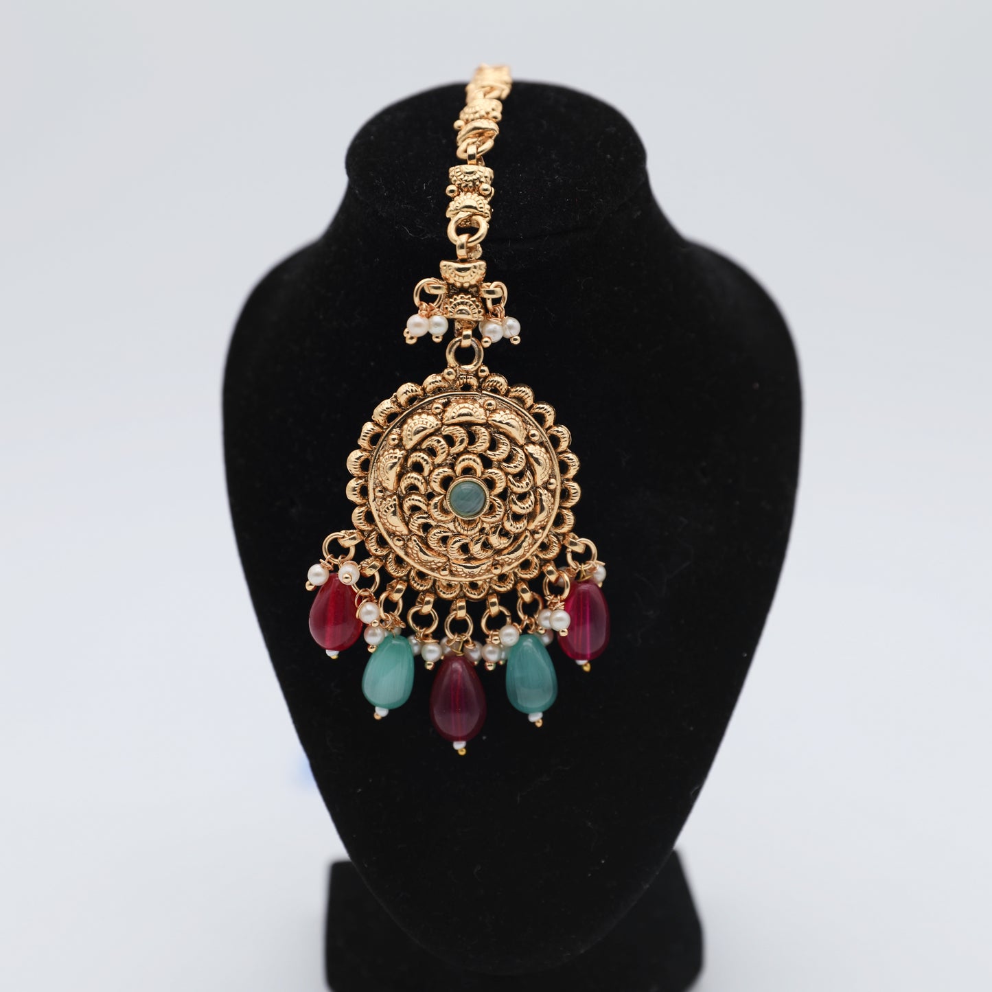 Gold Plated Set with Tikka – Ruby Mint & Pure White 💎💖🤍👑✨